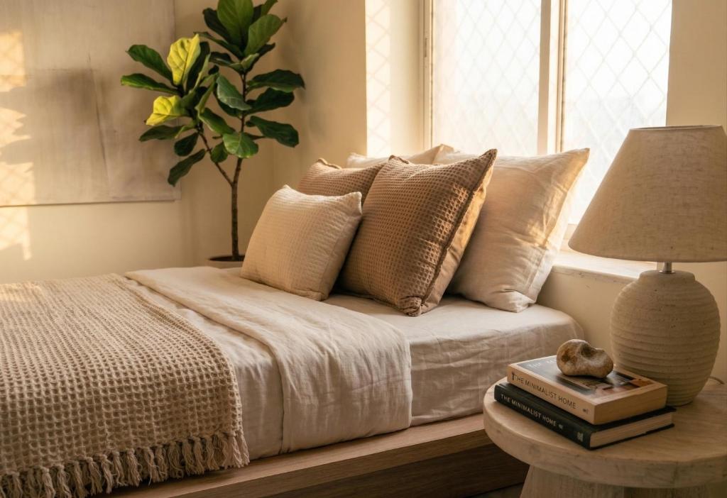 a bed with pillows and a table with a lamp at Greenwood stay in Bhilai