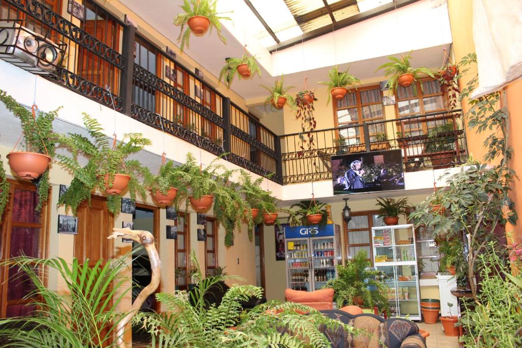 un edificio con muchas plantas. en Hotel Kasa Kamelot, en Quetzaltenango