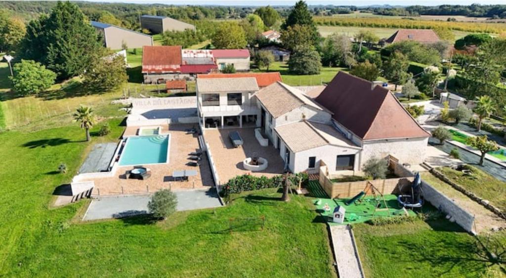 an aerial view of a house with a swimming pool at VILLA DEL CASTAGNOL in Saint-Nexans