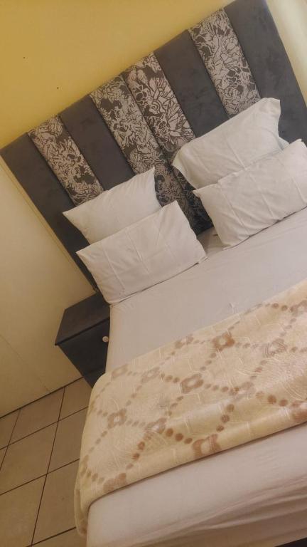 a bed with pillows on it in a room at METINAT GUEST HOUSe in Groblersdal