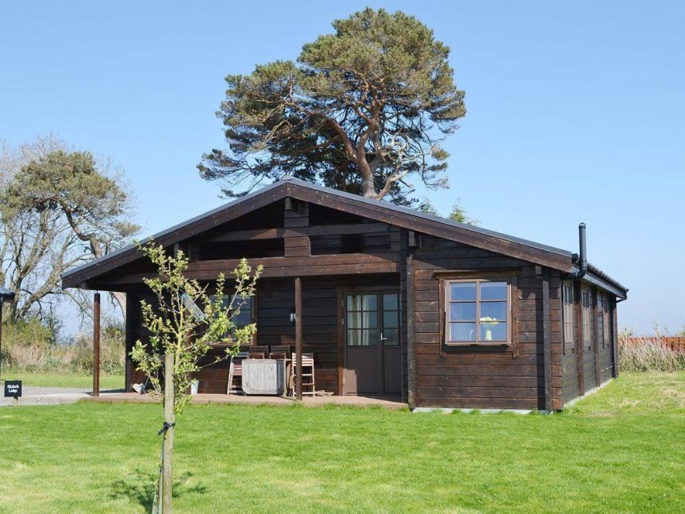 a log cabin with a tree in the background at Skylark Lodge in Dumfries