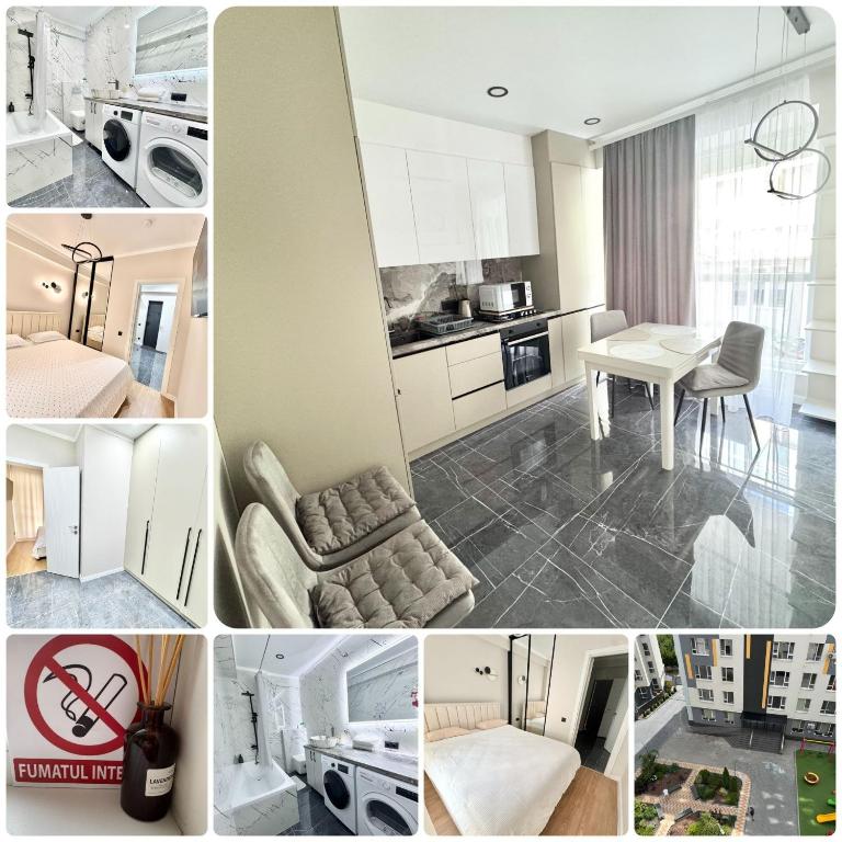 a collage of pictures of a kitchen and a living room at Airport Stop & Go in Chişinău