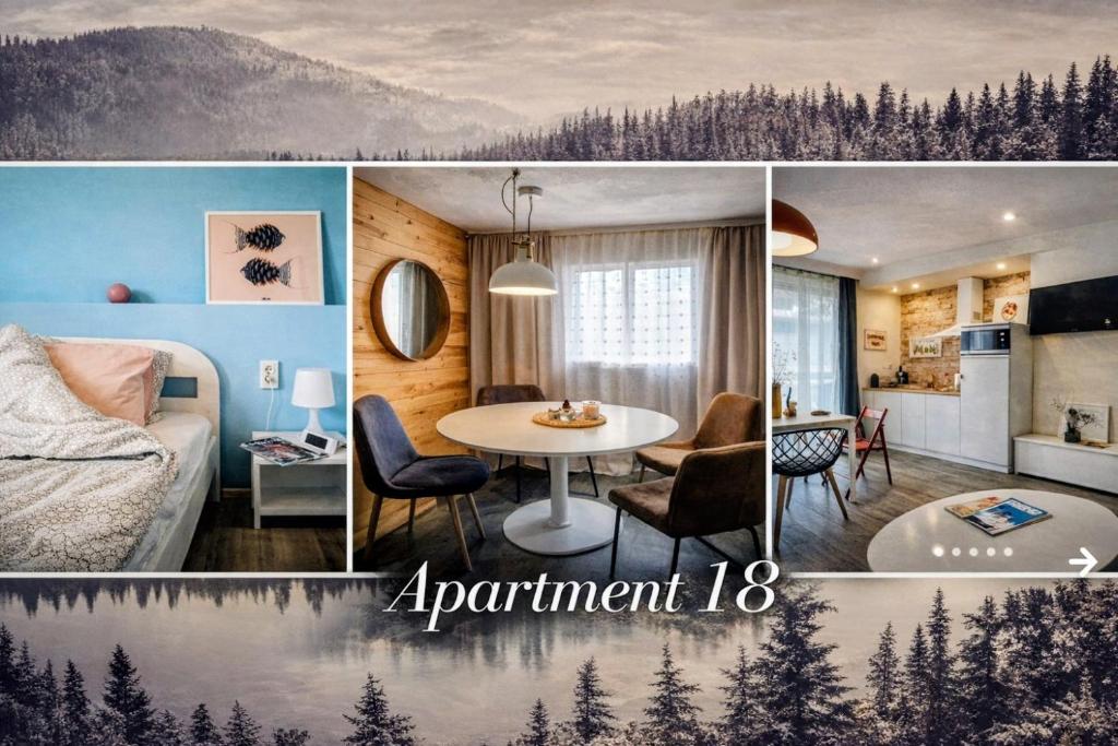 a collage of photos of a bedroom and a room at Apartments 18 - Central & Cozy in Velingrad