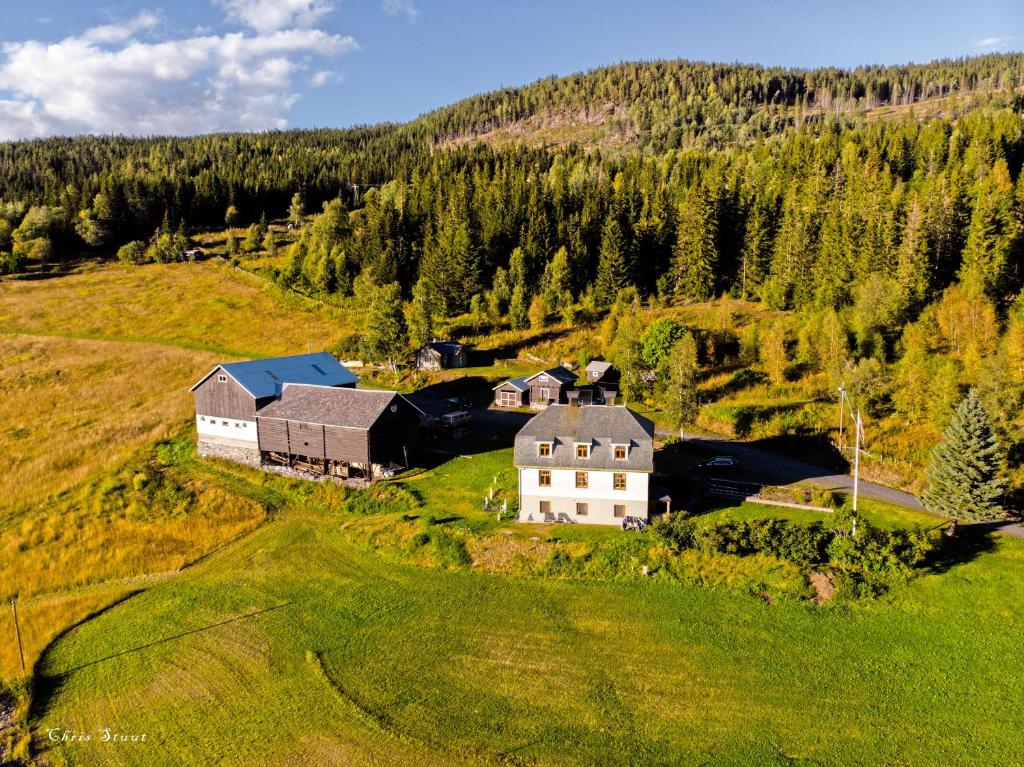 an aerial view of a house on a hill at Opslidre Apartment in Vollen