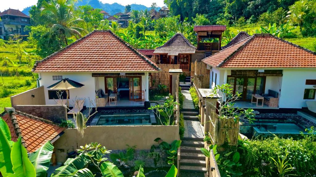 an aerial view of a villa in a resort at Dewi Teduh Villa in Sidemen