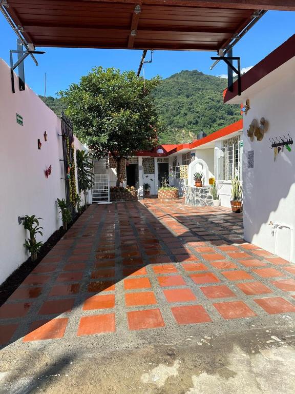 a courtyard of a house with a brick walkway at Cozy house near downtown in Orizaba
