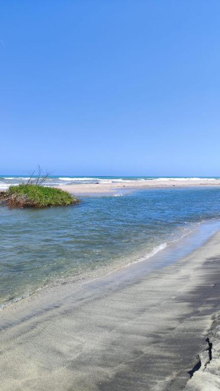 a beach with a small island in the water at Camping watiwara in Buritaca