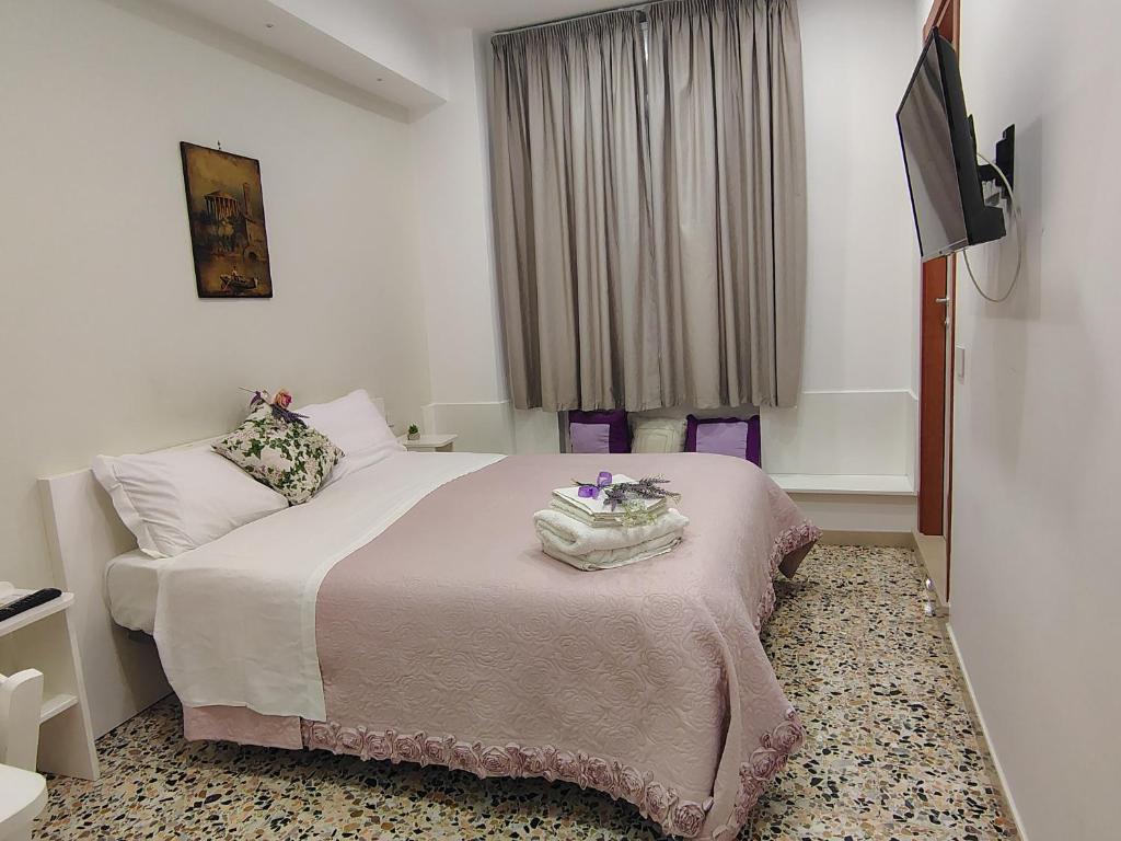 a bedroom with a bed and a flat screen tv at B&B Maestra Giovanna in Pompei