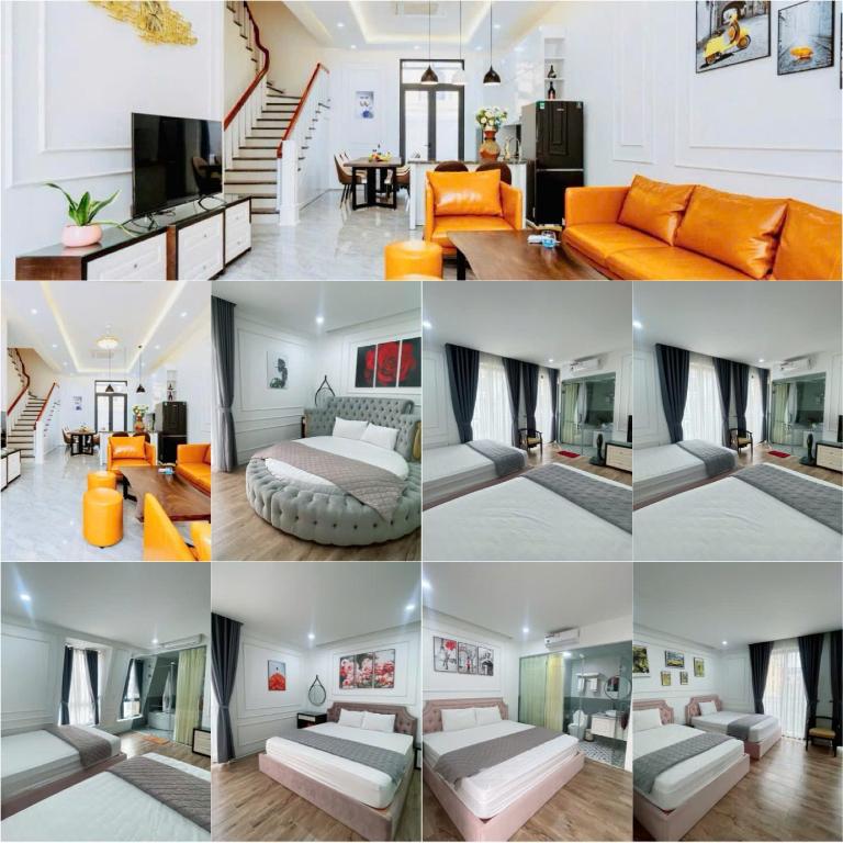 a collage of photos of a living room at Villa 184 HABOBAY in Ha Long