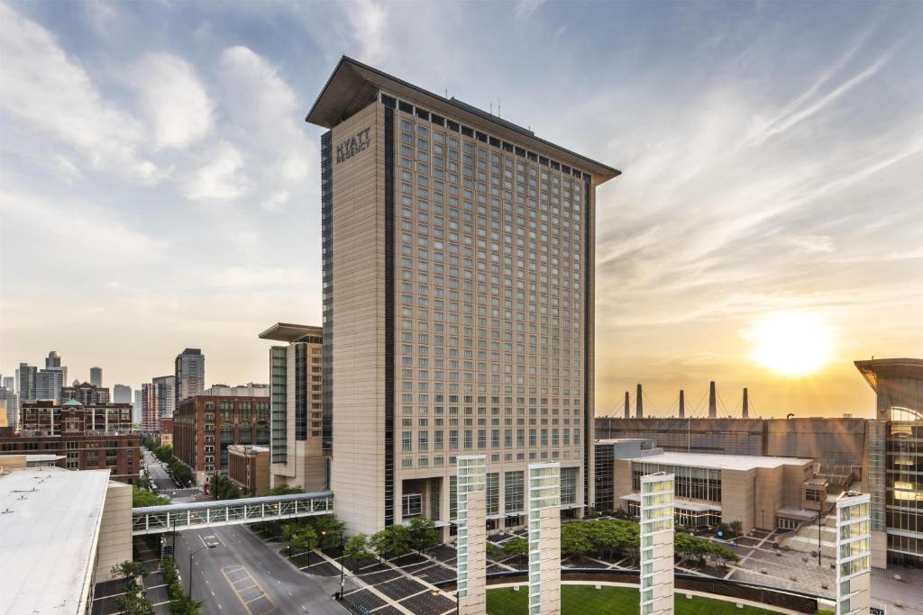 a view of the trump international hotel tower from a rooftop at Hyatt Regency McCormick Place Chicago in Chicago