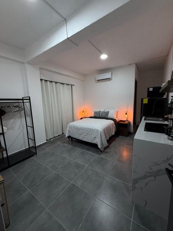 a bedroom with a bed and a sink in it at Freya Studio I Romantic Zone in Puerto Vallarta