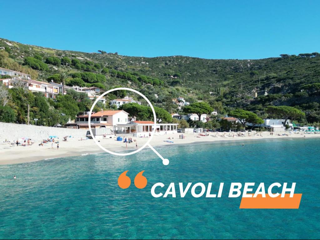 an image of a beach with a volley ball hoop at Cavoli Beach - ArgonautiVacanze in Marina di Campo