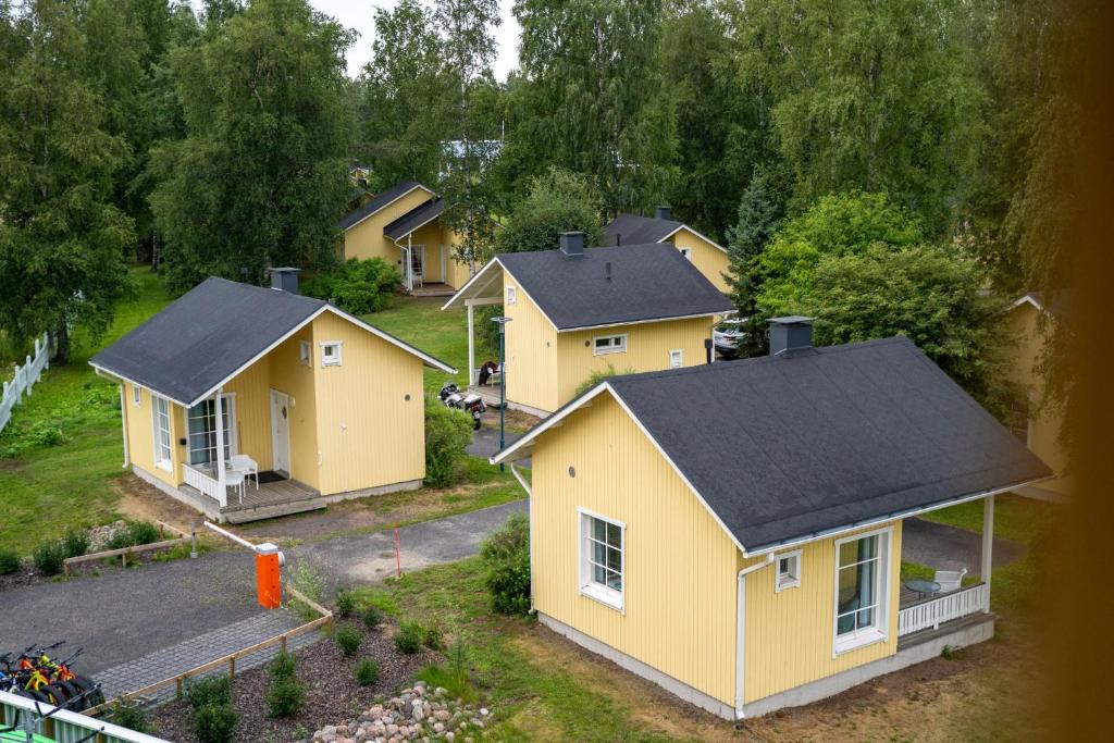 an overhead view of a house with a roof at Nallikari Seaside Cottages in Oulu