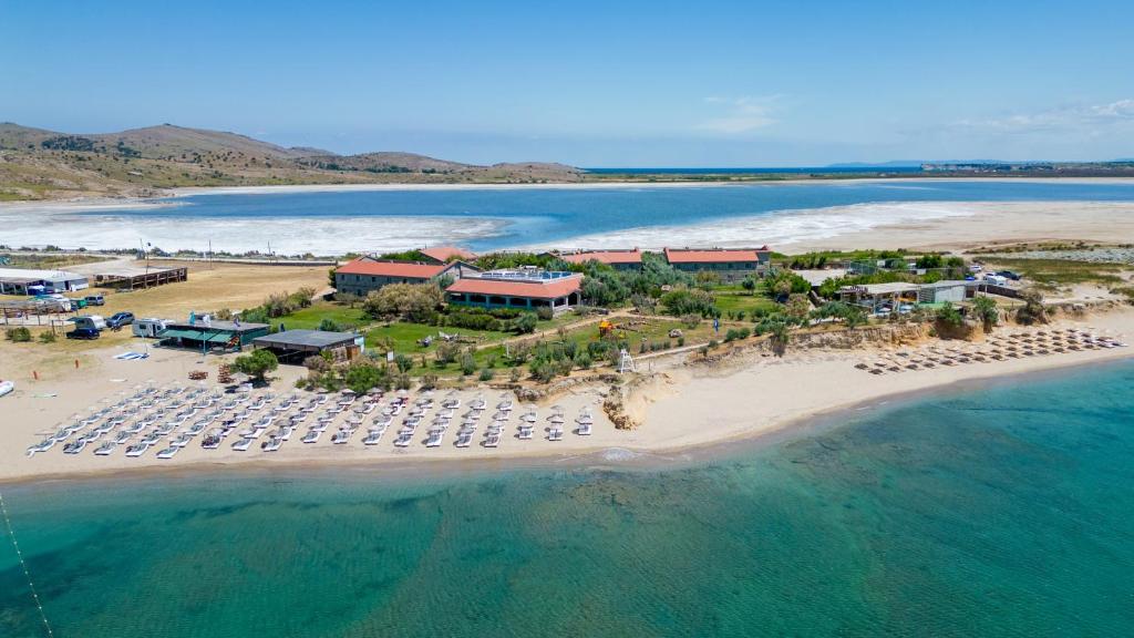 an aerial view of a resort on a beach at Gokceada Surf Egitim Merkezi in Gokceada Town