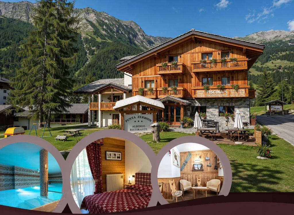 a collage of photos of a house at Albergo Punta Zerbion in Champoluc