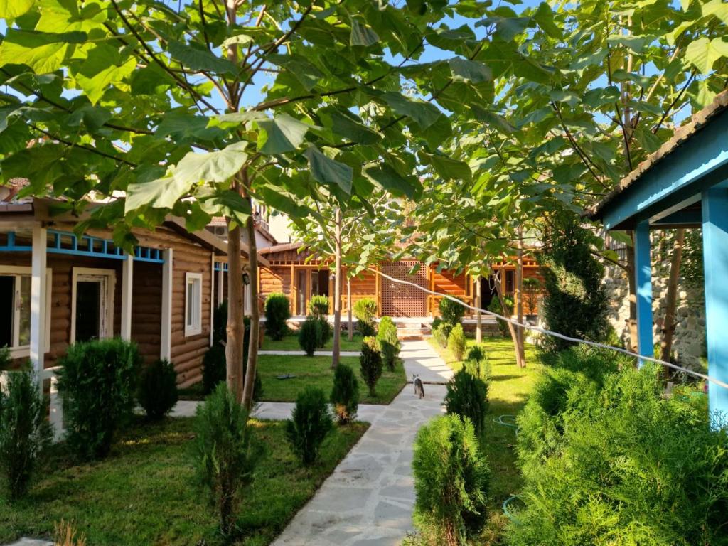 a house with a garden with a dog in the yard at Paulownia Garden in Mtskheta