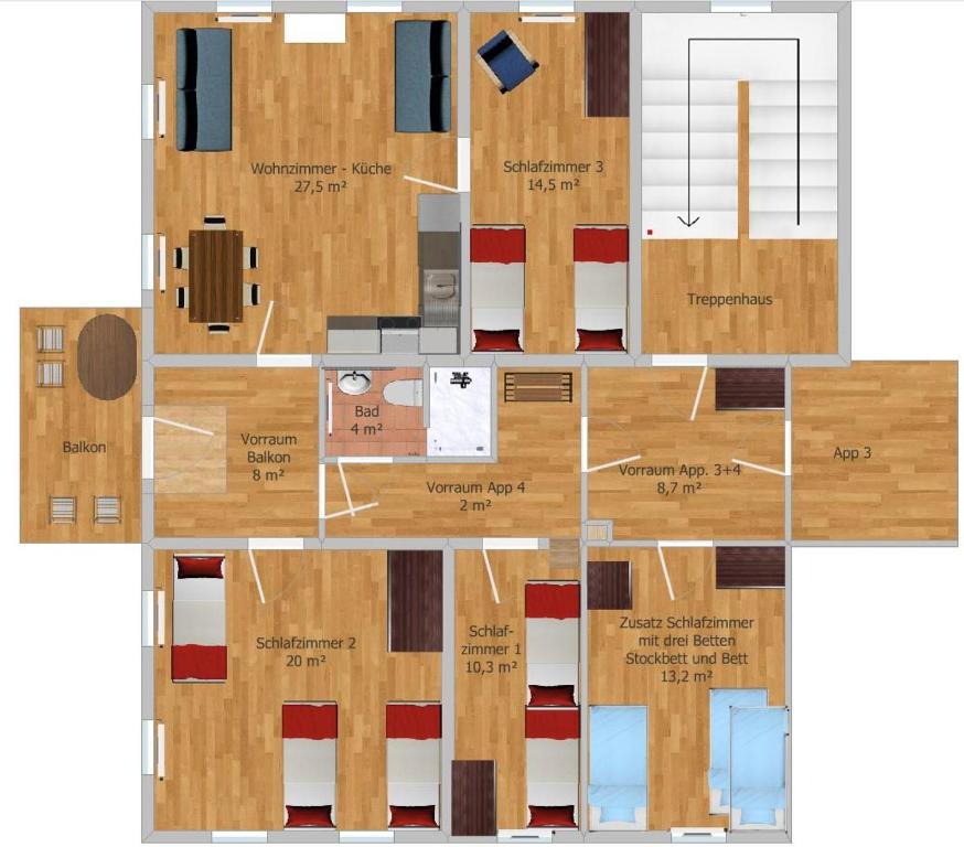 a blueprint of a floor plan of a house at Appartement Bergschaf in Holzgau