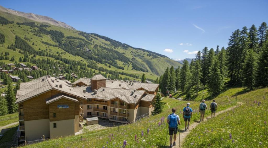 a group of people walking down a path towards a building at SOWELL FAMILY Vars in Vars