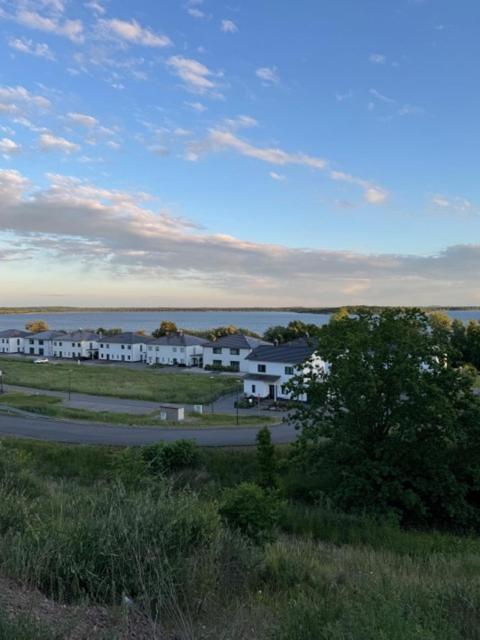 a group of white houses in a field with the ocean at See you! in Pouch