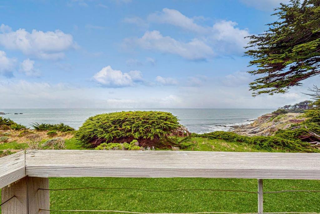 a wooden bench in front of the ocean at Brammer's Bluff in Sea Ranch