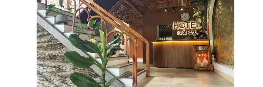 a lobby of a hotel with a plant at Hotel Suối Cao in Phú Quốc