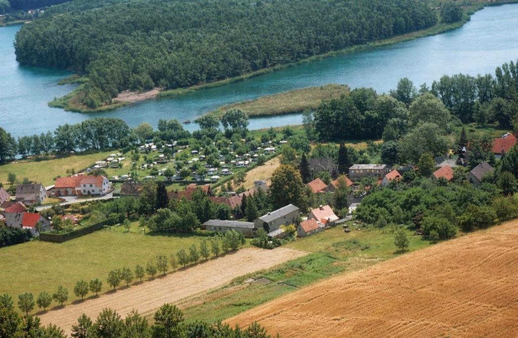 an aerial view of a town next to a river at Ferienwohnung Fam.Stecher in Malschwitz