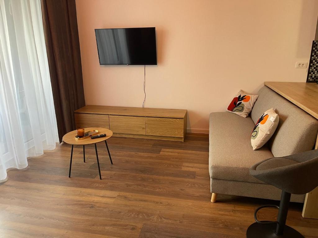 a living room with a couch and a table at RelaxDream in Sînmartin