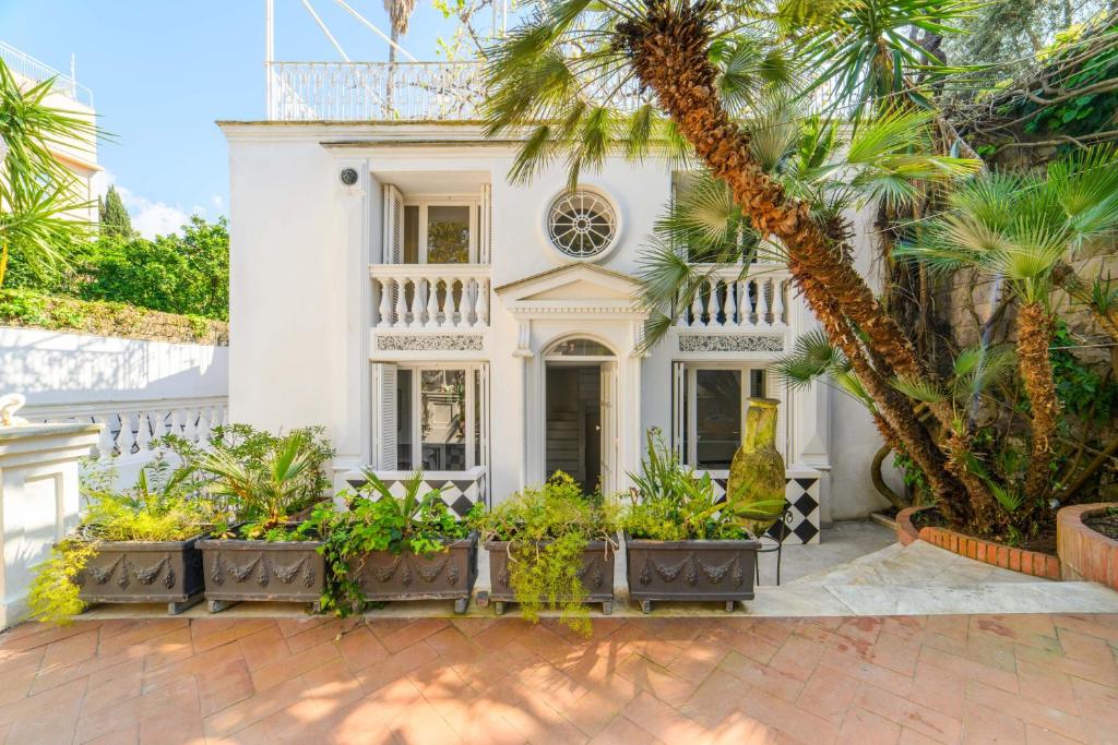 a white house with palm trees in front of it at Muta House in Sorrento