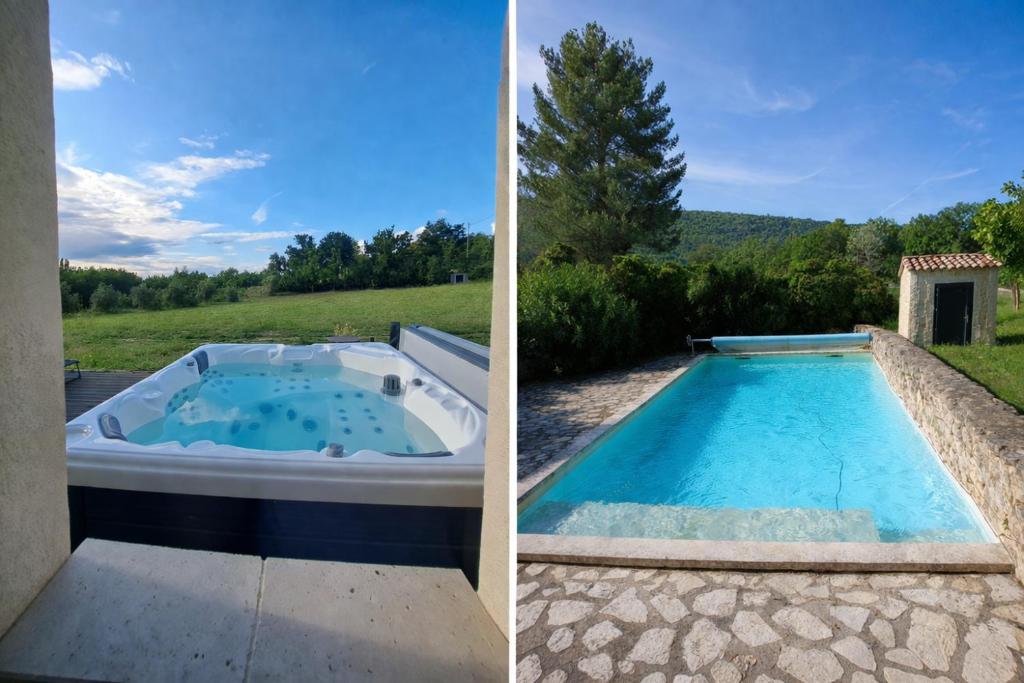 a swimming pool in a yard with at Gîte de charme SPA privatif, Piscine L'oustau di Tonin in Malaucène