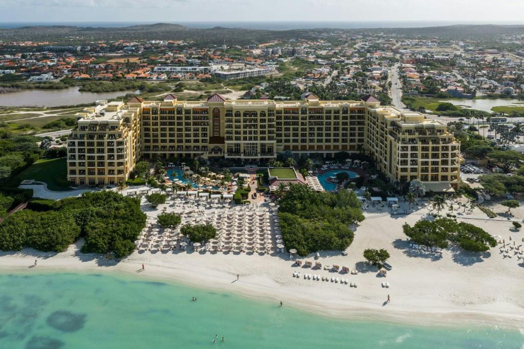 an aerial view of a resort on the beach at The Ritz-Carlton, Aruba in Palm-Eagle Beach