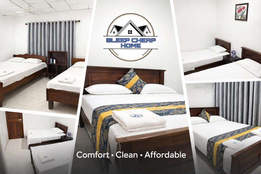 a collage of four pictures of a hotel room at Sleep Cheap Home in Negombo
