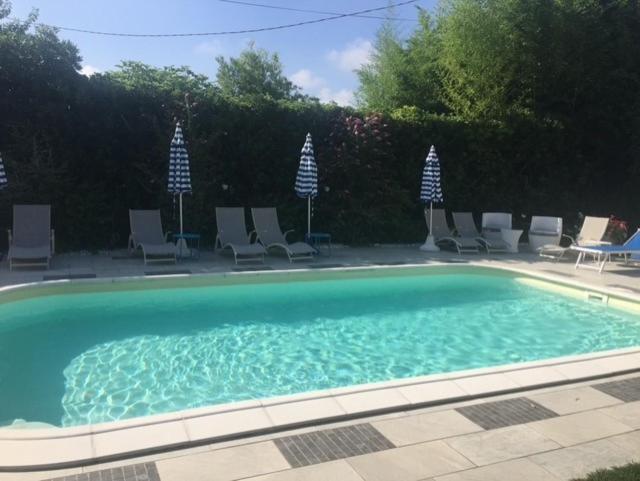 a large swimming pool with chairs and a table at CuordiSole Tuscany in Montopoli in Val dʼArno