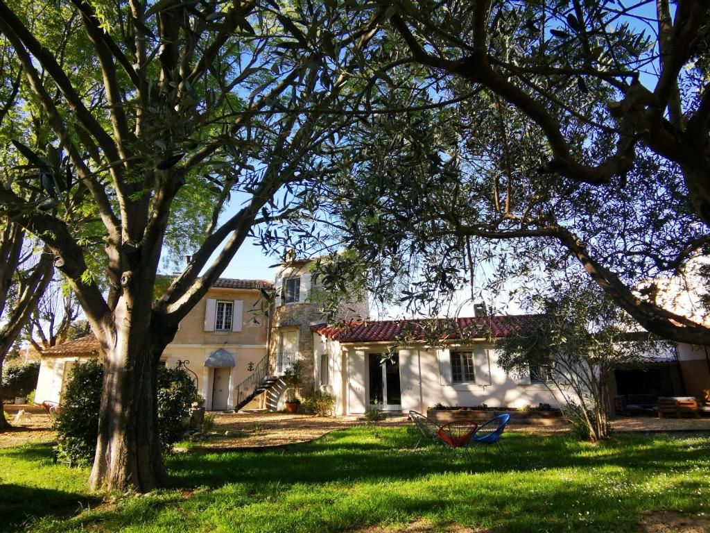a house with a tree in front of it at Le Refuge du Vieux Moulin in Arles