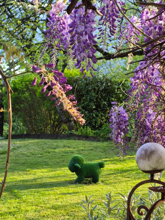 a green teddy bear sitting in the grass at Antre Lacs in Saint-Girod