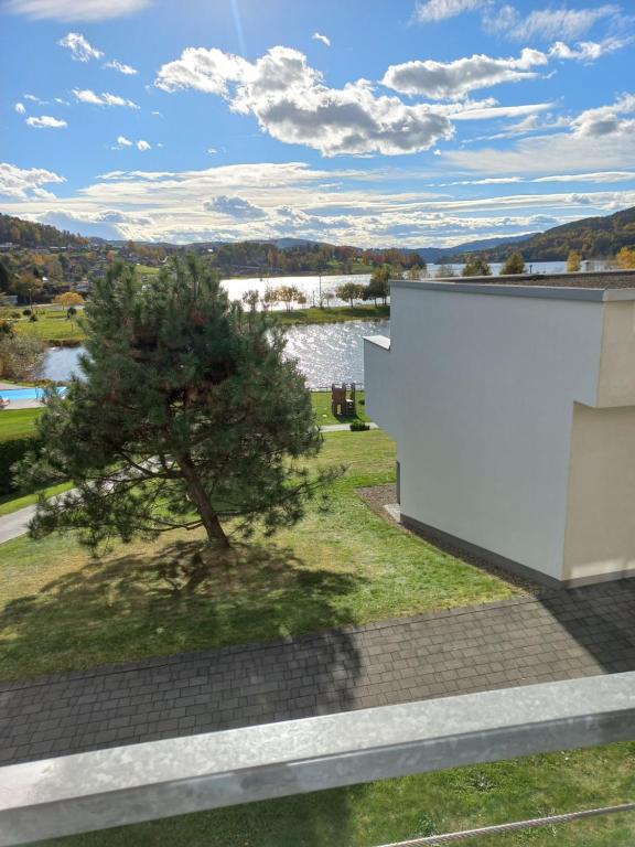 a tree on the roof of a house with a view at Słoneczna DWÓJKA Resort SPA in Gródek Nad Dunajcem