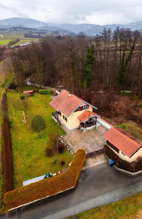 an aerial view of a house with a yard at Vacation house Terra in Petrovina