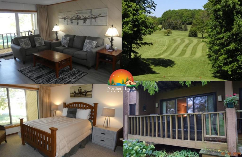 a collage of photos of a bedroom and a house at No Worries at Summit Village! in Bellaire