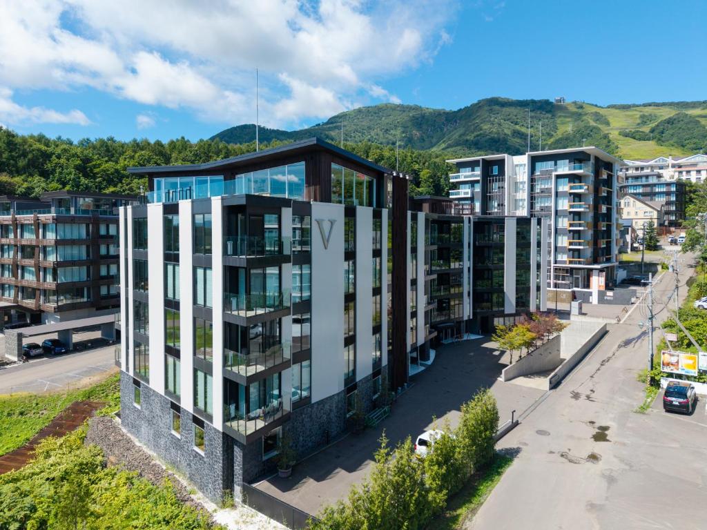 an aerial view of a building in a city at The Vale Niseko in Kutchan