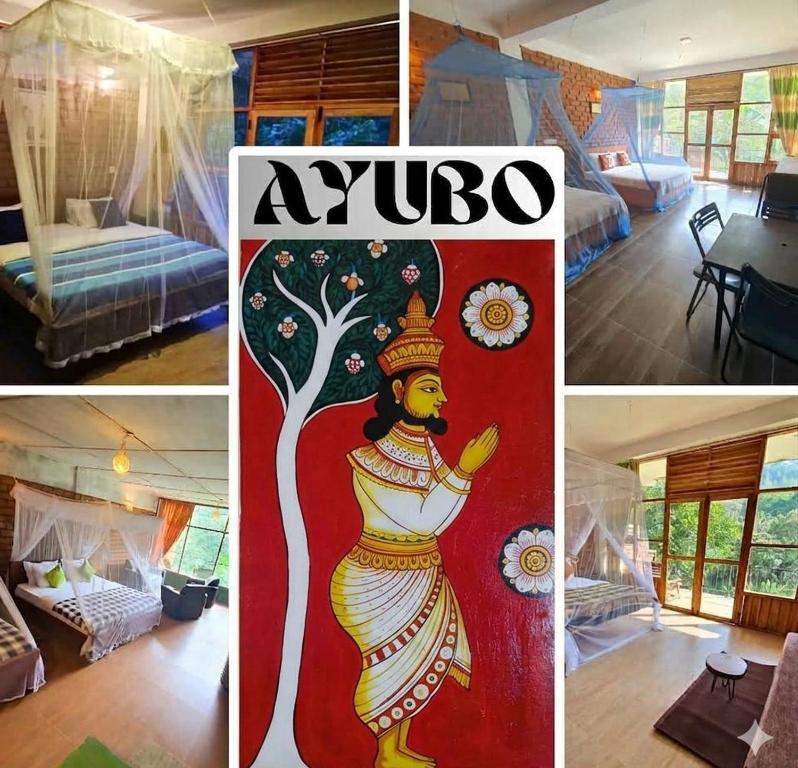 a collage of photos of a bedroom and a room at Ayubo Ella - Bed & Breakfast in Ella