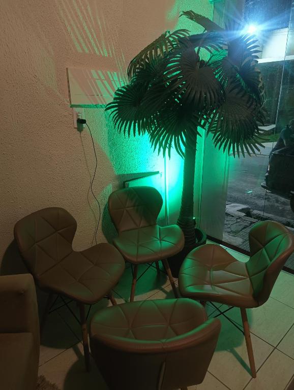 a waiting room with chairs and a potted plant at Eds pousada II in Juazeiro do Norte