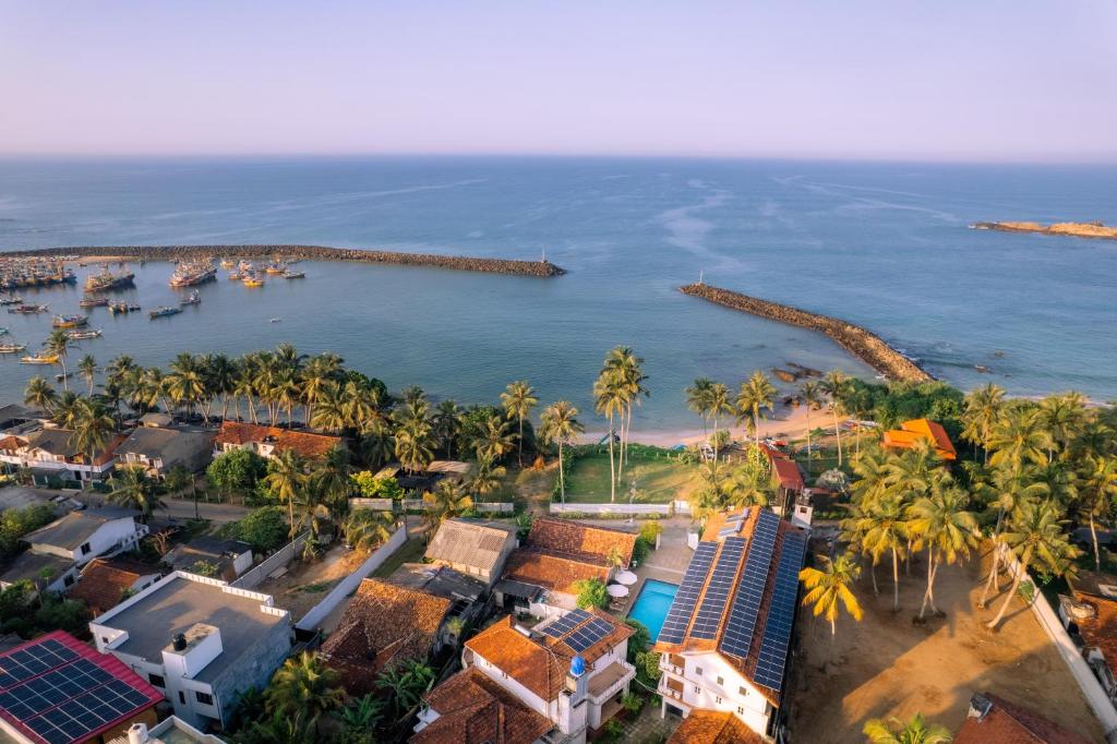 an aerial view of the resort and the ocean at Shangrela Beach Resort by ARK in Ambalangoda
