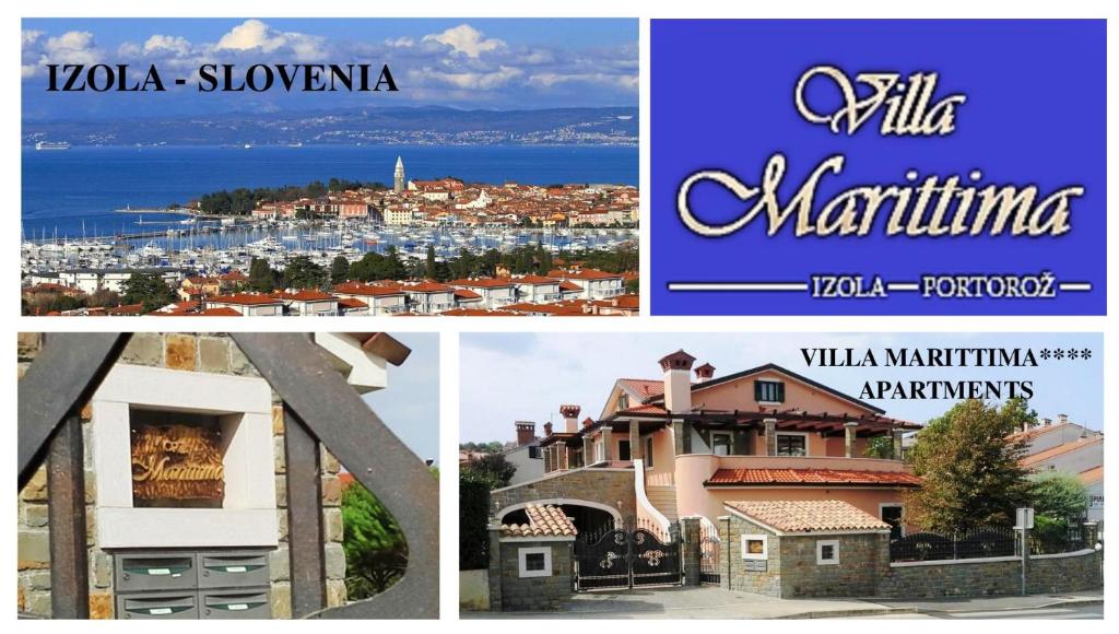 a collage of pictures of different cities and buildings at Apartments Villa Marittima in Izola