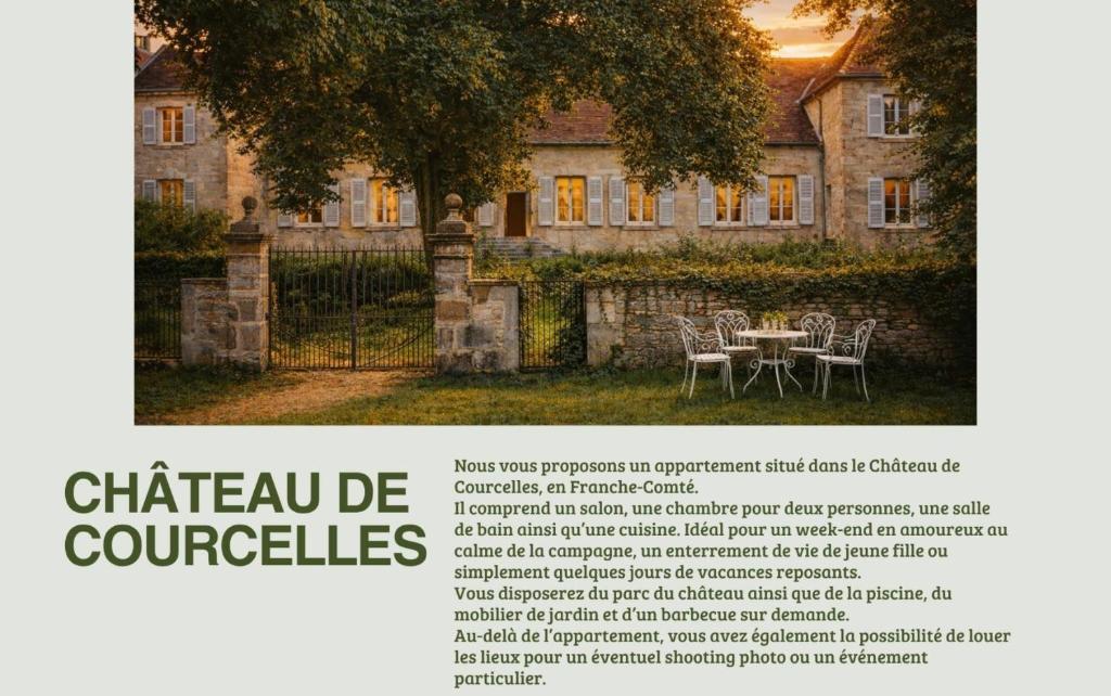 an advertisement for a house with a table in front of it at Château de Courcelles in Équevilley