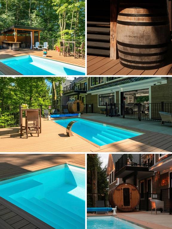 a collage of four pictures of a swimming pool at Escapade bien-être, en Estrie in Shefford