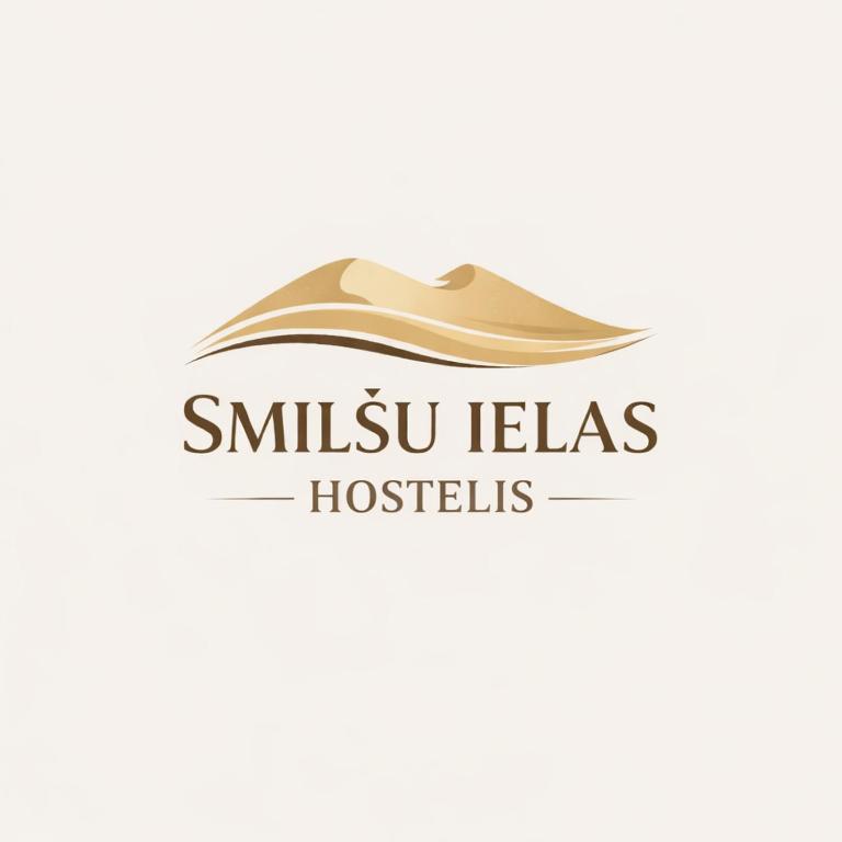 a logo for a hotel with a hat on top at Smilšu ielas Hostelis in Valmiera