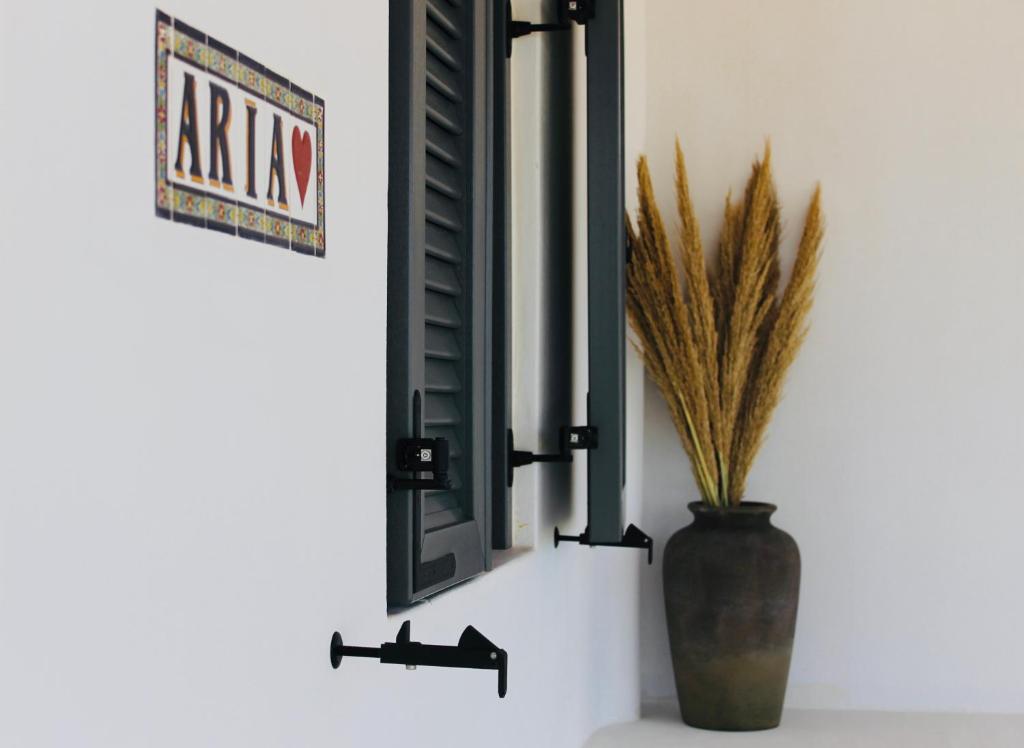 a vase sitting next to a mirror on a wall at Villa Aria in Kampos Paros