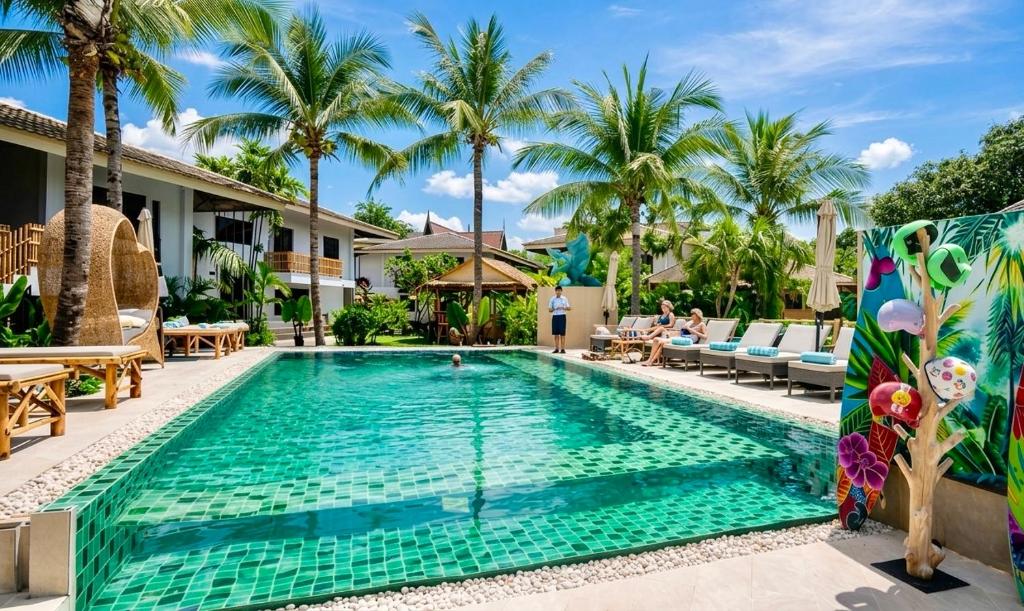a swimming pool at a resort with palm trees at Tulum Villa Resort Koh Samui in Bophut