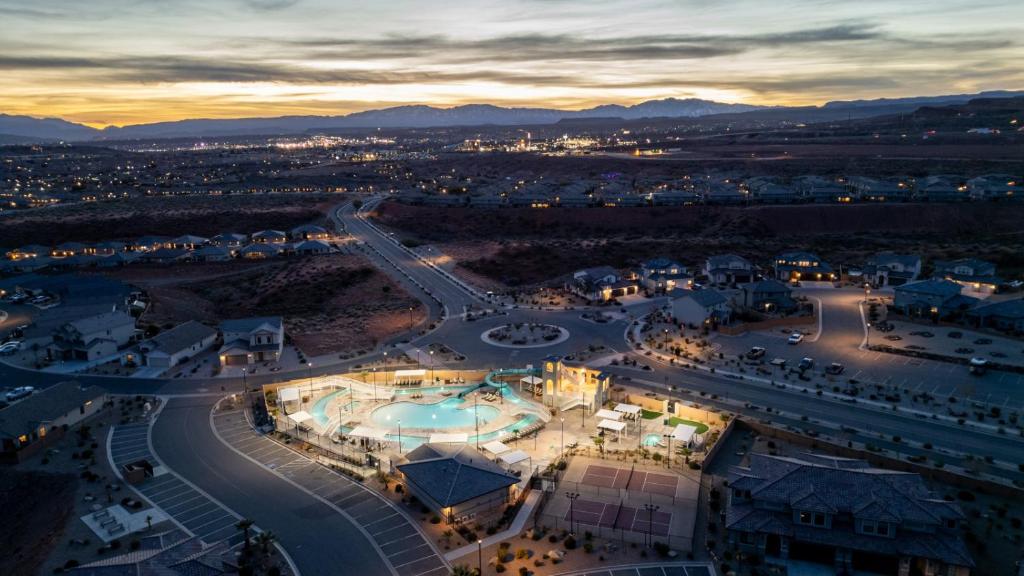 an aerial view of a city at night at The Treehouse in Escondido in Washington