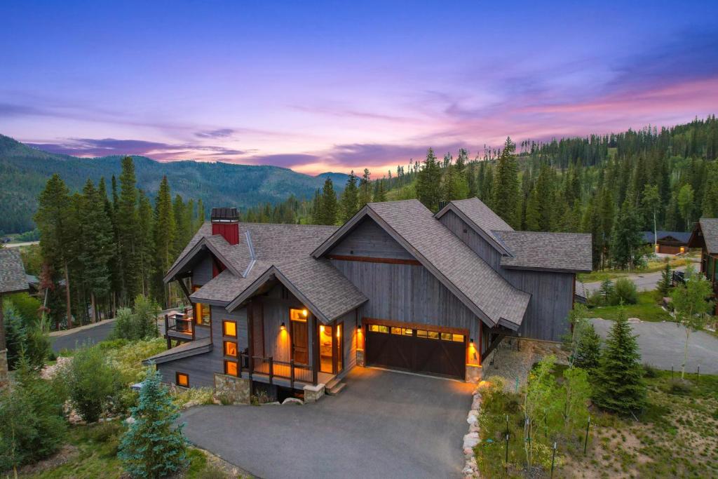 an aerial view of a house with a mountain at Lakota Villa 607 Next to WP Resort I Private Hot Tub I Amazing Views I Activity Program in Winter Park