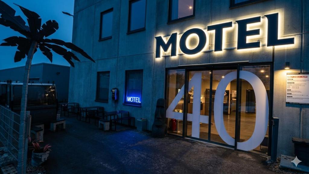ein Motelschild an der Seite eines Gebäudes in der Unterkunft BUSINESS-MOTEL & XL-Parking, 24h-Checkin in Heimsheim